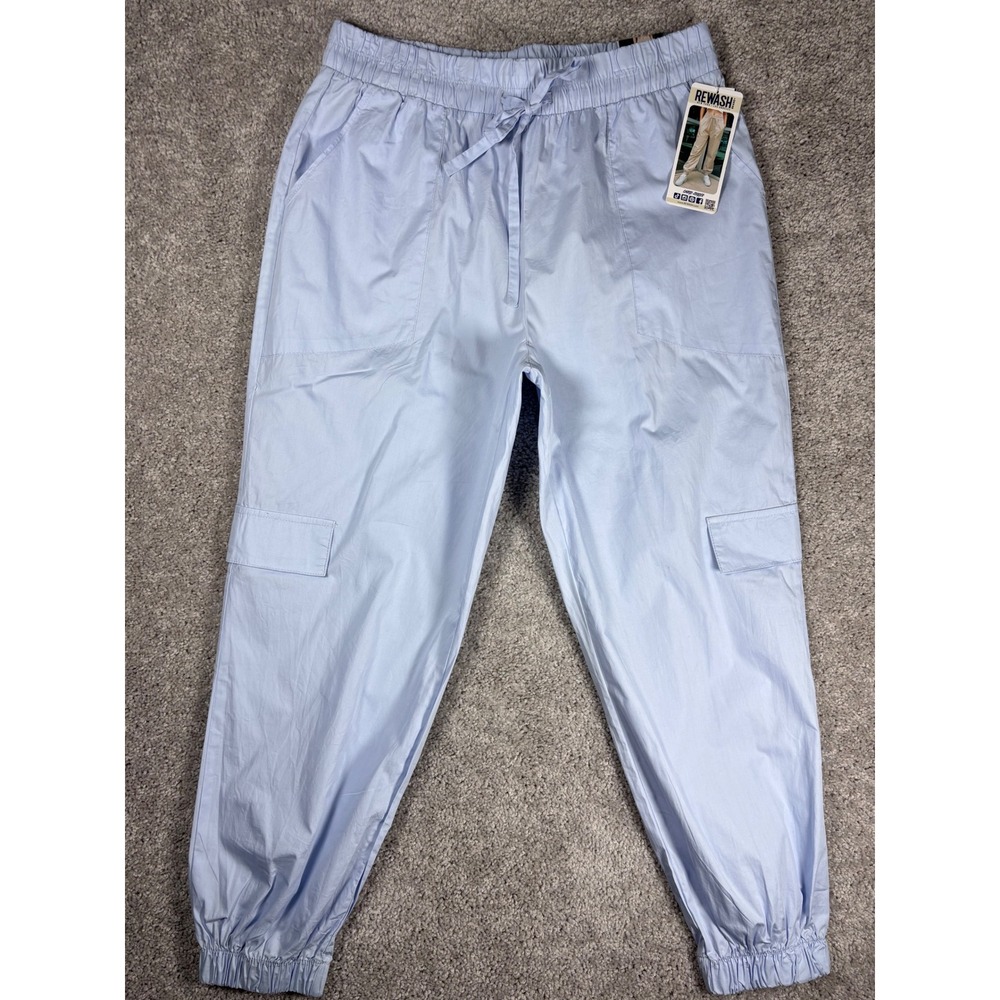 RE WASH Pastel Blue Cargo Jogger Pants Women XL Elastic Waist Drawstring